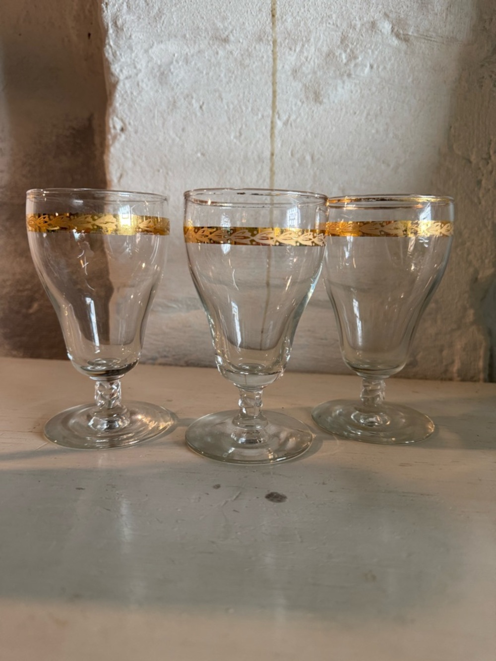 Gold Rimmed Glass Goblets - Set of 3